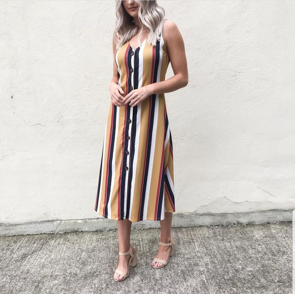 Peach Love Striped Midi Dress
